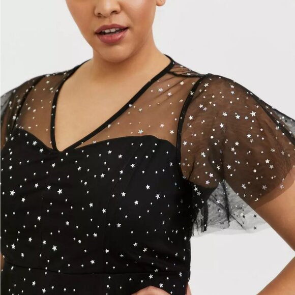 Torrid Special Occasion Black Mesh Iridescent Star Midi Dress - Picture 3 of 8